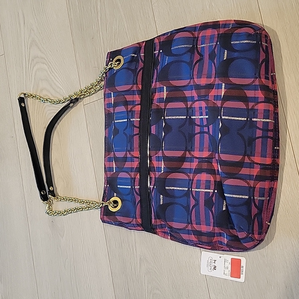 Coach Blue and Pink Plaid Shoulder Bag